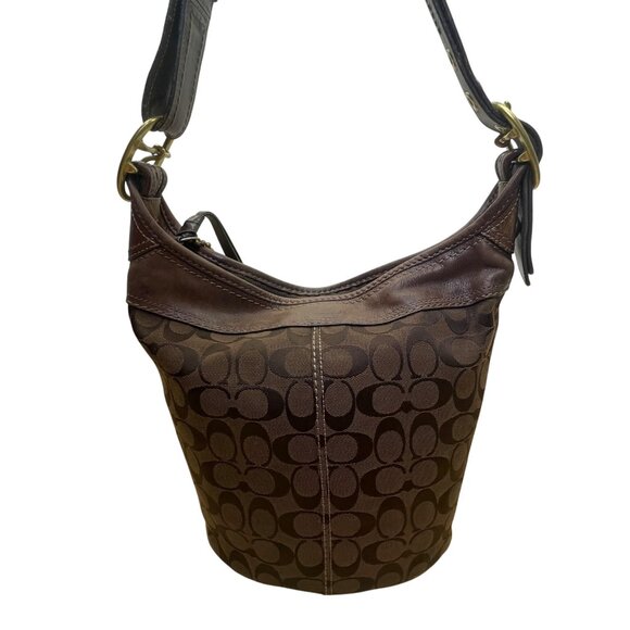 Coach Women’s Brown Leather Trim Signature Canvas Adjustable Strap Shoulder Bag - Picture 3 of 13